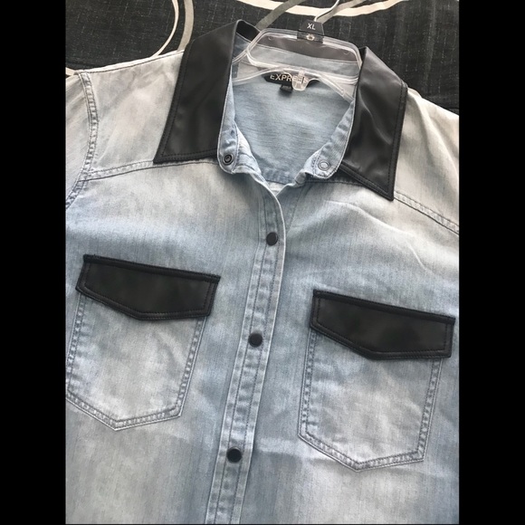 Express Chambray with Faux Leather Size Large - Picture 2 of 2